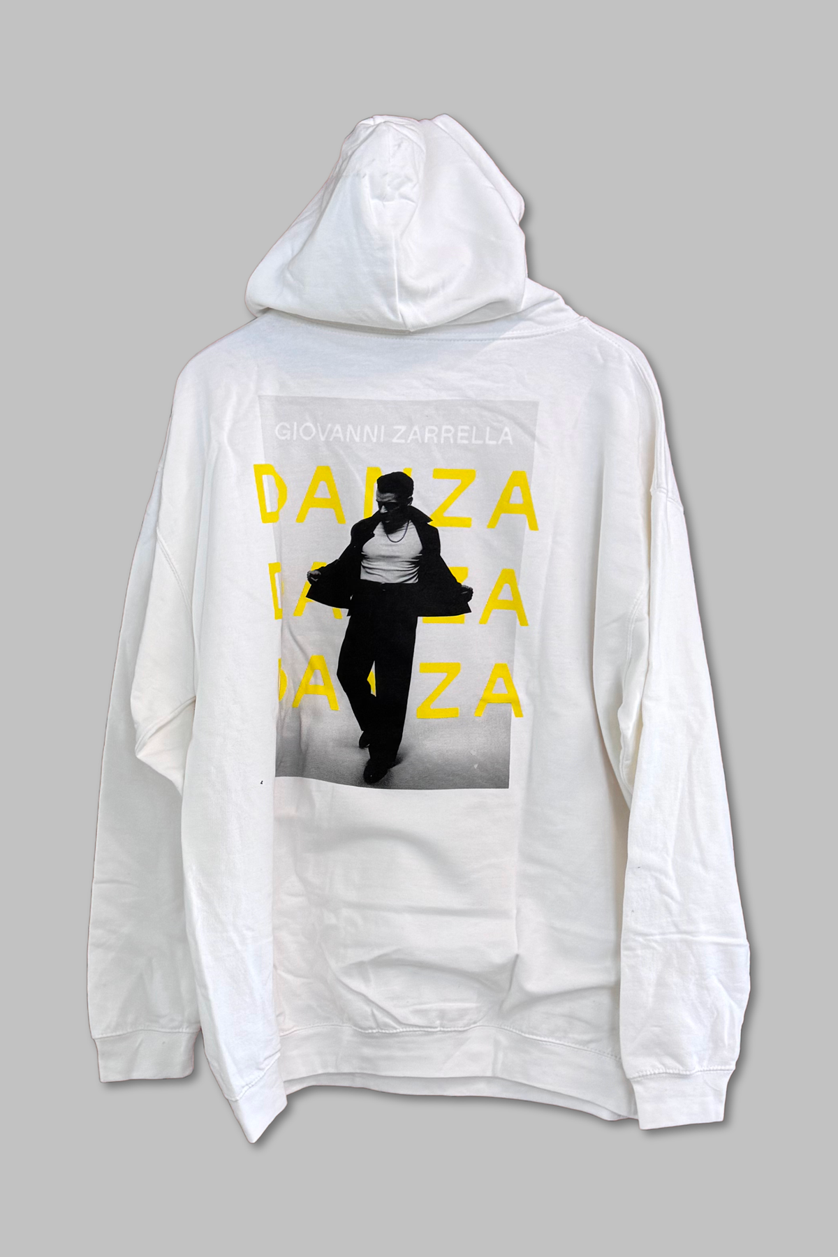 Hoodie Danza in Weiß – Rückseite mit Danza-Print